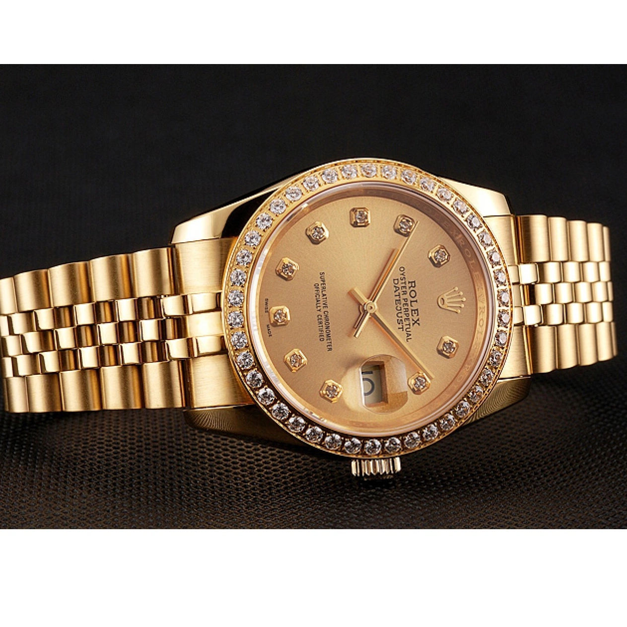 Aaa replica watch Datejust Dial 1454098 Gold Rolex Bezel Diamond Jubilee Swiss Champagne Bracelet 0711